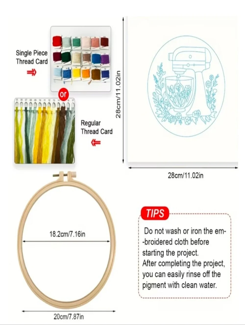 DIY Embroidery For Beginners Complete Craft Kit Floral Kitchen Aid Mixer NWT